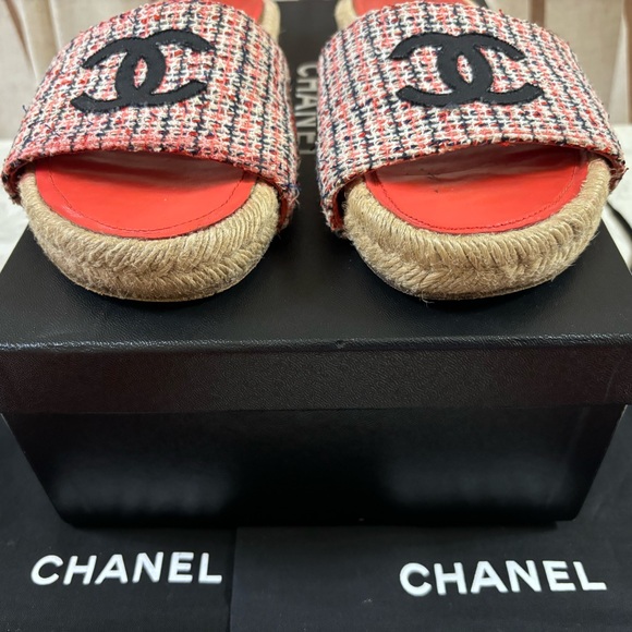 🆕Chanel CC Tweed espadrilles slides,in Box - Picture 3 of 9